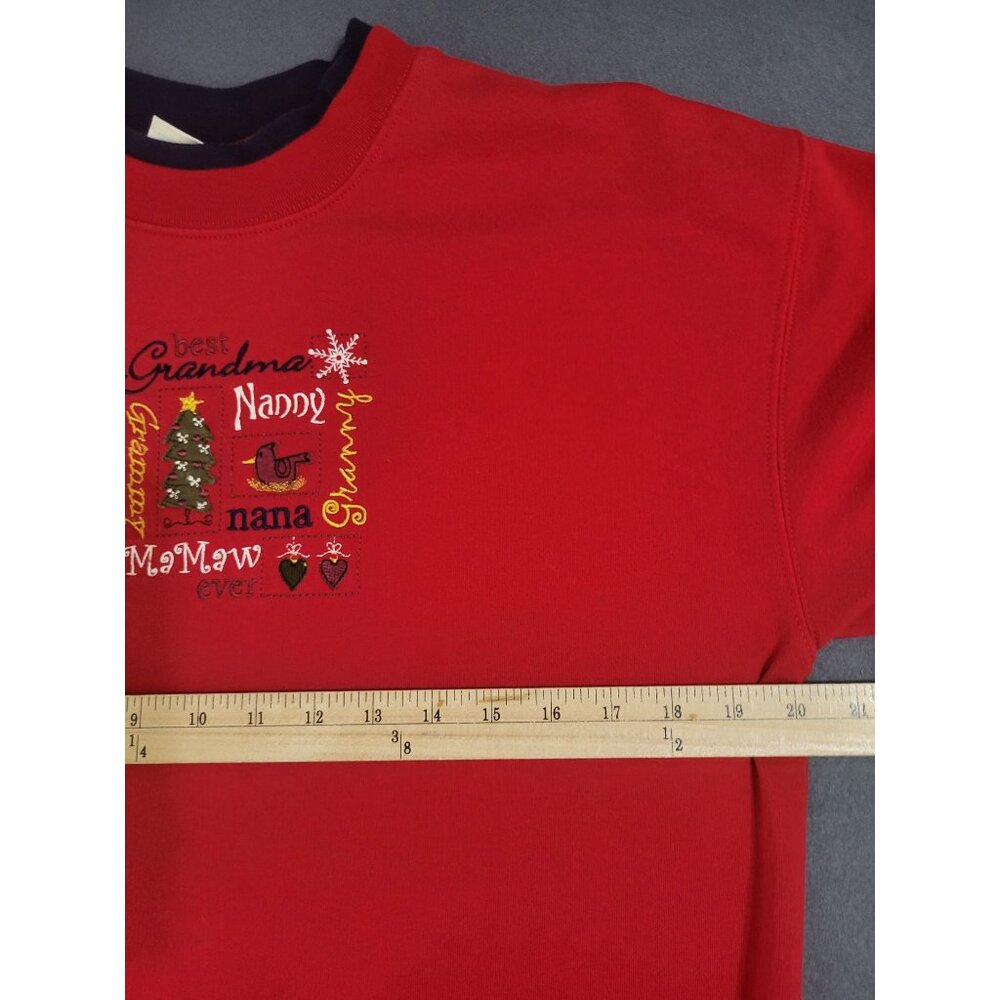 VTG Christmas Sweatshirt Best Grandma Nanny Granny Ever Embroidered Cottage MED - Picture 7 of 10